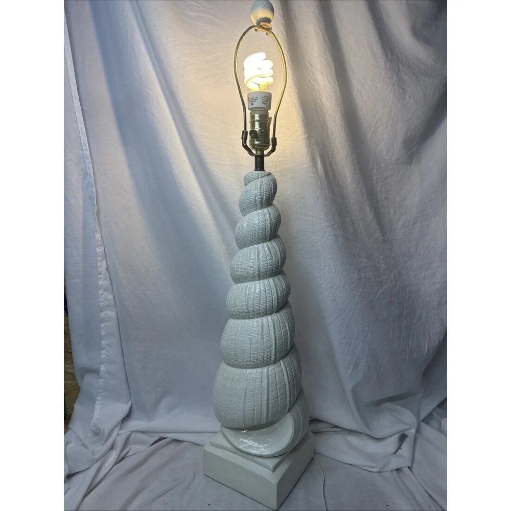 Vintage 1980s Hollywood Regency Spiral Seashell Form Plaster Table Lamp 32